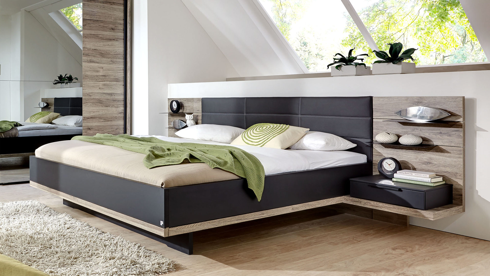doppelbettgestell mit nachtkonsolen sanremo eichefarbene mattschwarze hoxter paderborn detmold