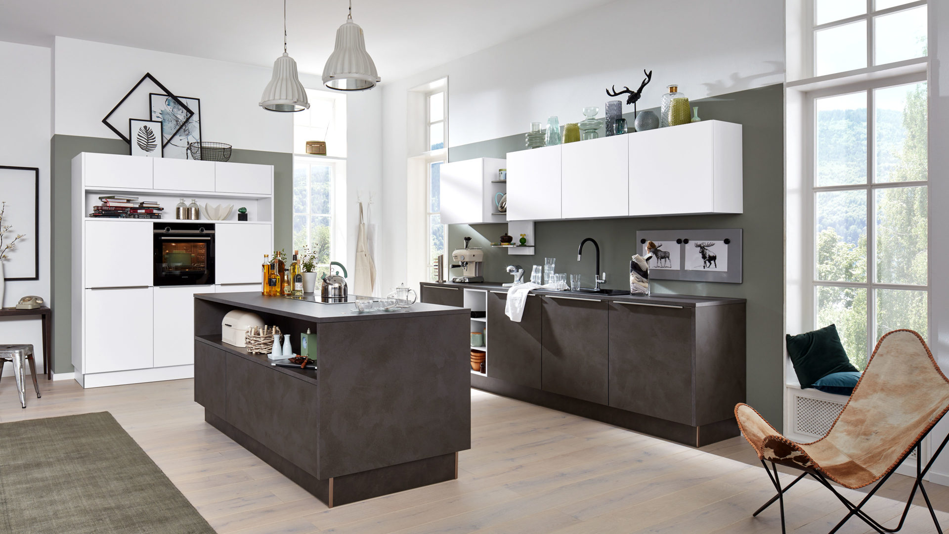 Interliving Kuche Serie 3011 Mit Siemens Einbaugeraten Zement