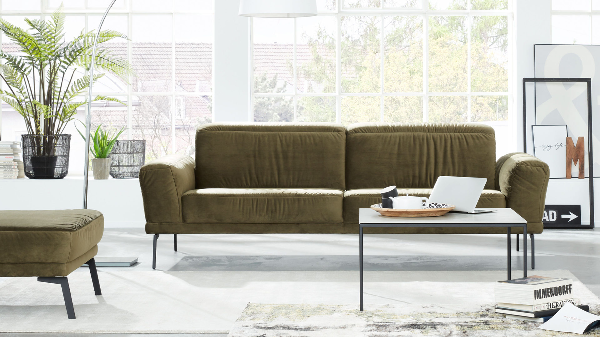 interliving sofa serie 4103 zweisitzer olivfarbene mikrofaser hoxter paderborn detmold