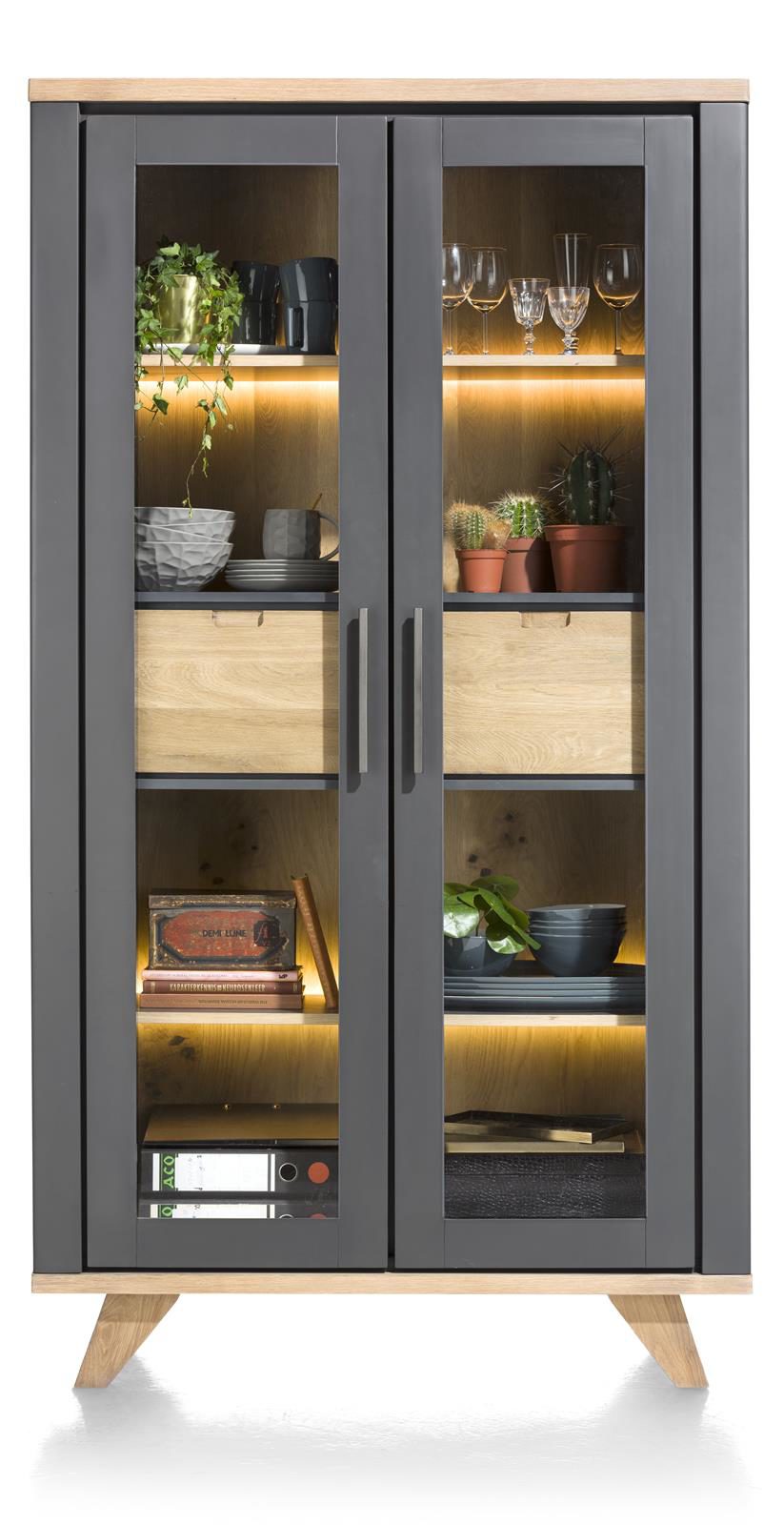 vitrinenschrank bzw. wohnzimmerschrank, eiche railway mdf anthrazit
