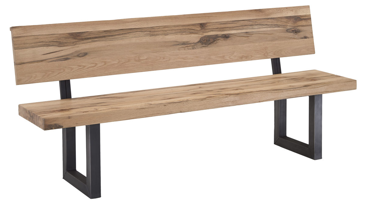 Bank WOODS & TRENDS aus Holz in Holzfarben WOODS & TRENDS Vintage-Dining - Holzbank mit Rückenlehne geölte Balkeneiche & Roheisen – Länge ca. 200 cm