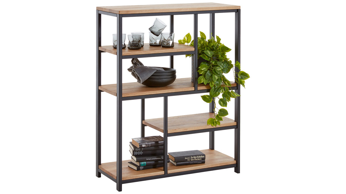 Regal WOODS & TRENDS aus Holz in Holzfarben WOODS & TRENDS Vintage-Dining - Regal Balkeneiche & geschwärztes Roheisen – Länge ca. 85 cm