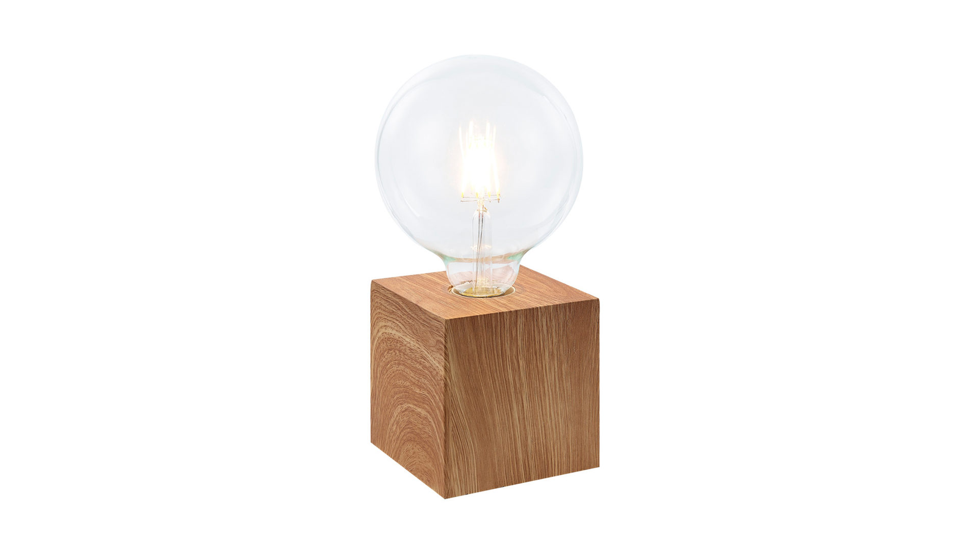 Tischleuchte Art home - nino leuchten aus Holz in Holzfarben Kubische Nino Tischlampe Leonie bzw. Tischlampe eichefarbenes Holz & Klarglas – ca. 10 x 10 cm