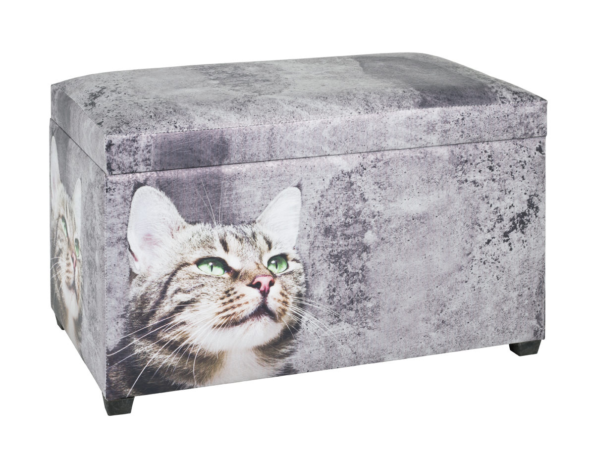 Truhe Haku aus Stoff in Grau Sitztruhe Katze – ca. 65 x 40 cm