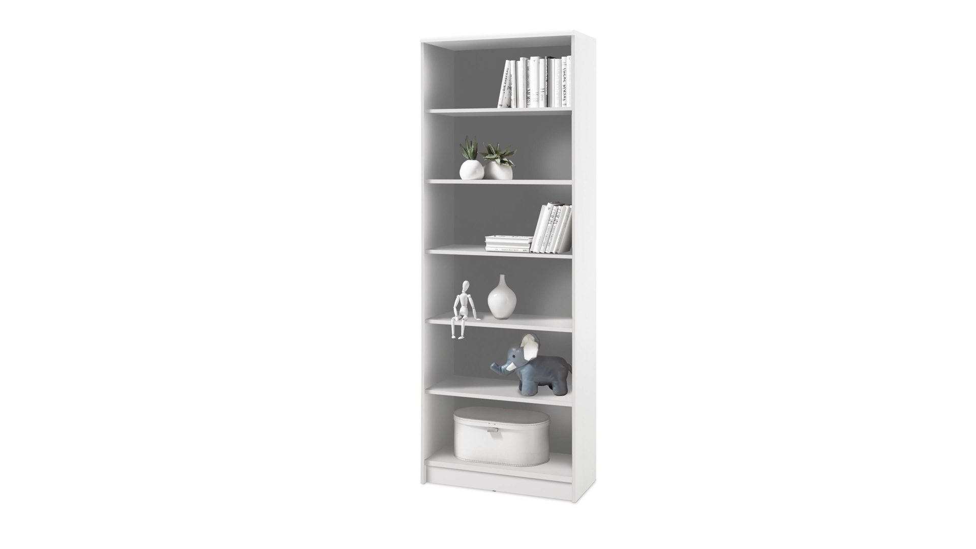 Regal Bega-consult aus Holz in Weiß Bücherregal auch als Büromöbel einsetzbar weiße Kunststoffoberflächen – Höhe ca. 198 cm, fünf Böden