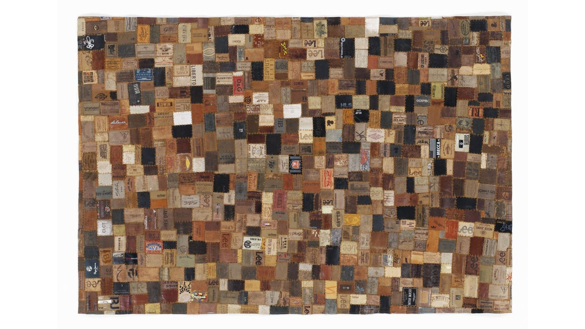 Lederteppich Oci aus Leder in Braun Lederteppich Labelstar für Ihre Wohnaccessoires multicolorfarbene Jeanslabel – ca. 170 x 240 cm