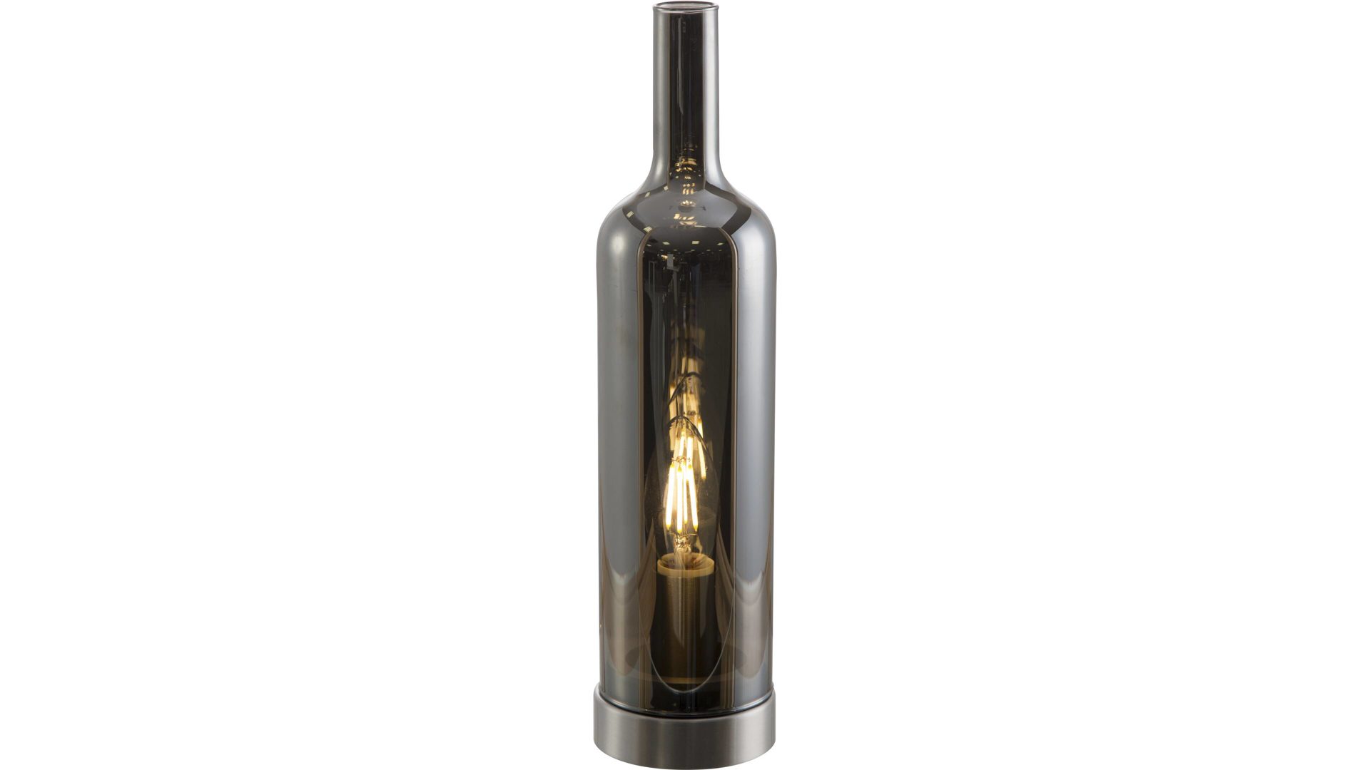 Tischleuchte Nino leuchten aus Glas in Grau Nino Tischleuchte Bottle rauchgraues Glas & Nickel – Höhe ca. 33 cm