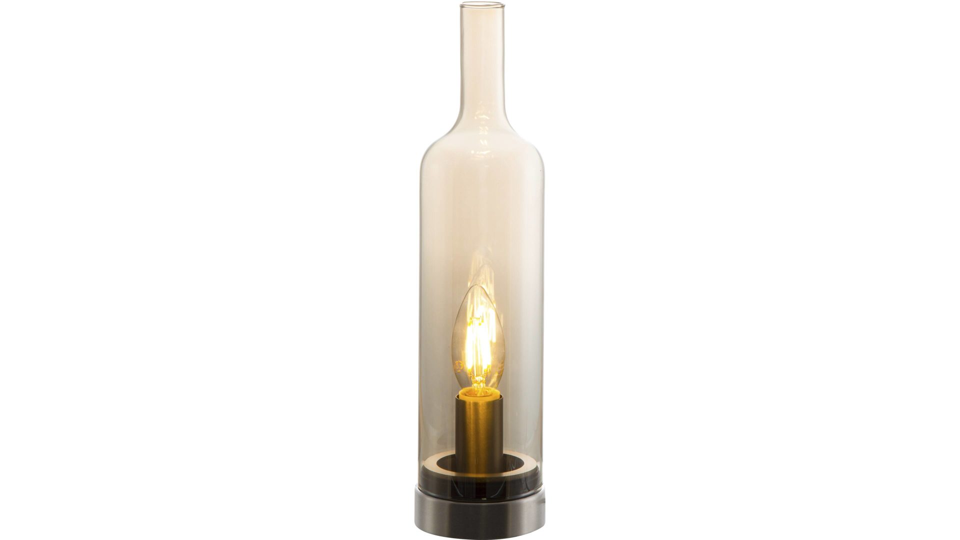 Tischleuchte Art home - nino leuchten aus Glas in Braun Nino Tischleuchte Bottle amberfarbenes Glas & Nickel – Höhe ca. 33 cm