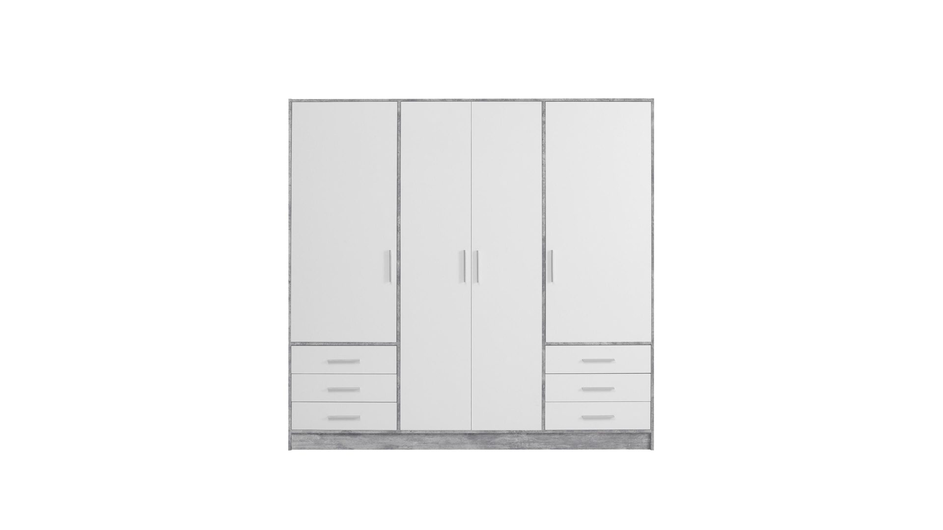 kleiderschrank jupiter, beton lichtgrau & weiß – breite ca. 207 cm, vier  türen, sechs schubladen