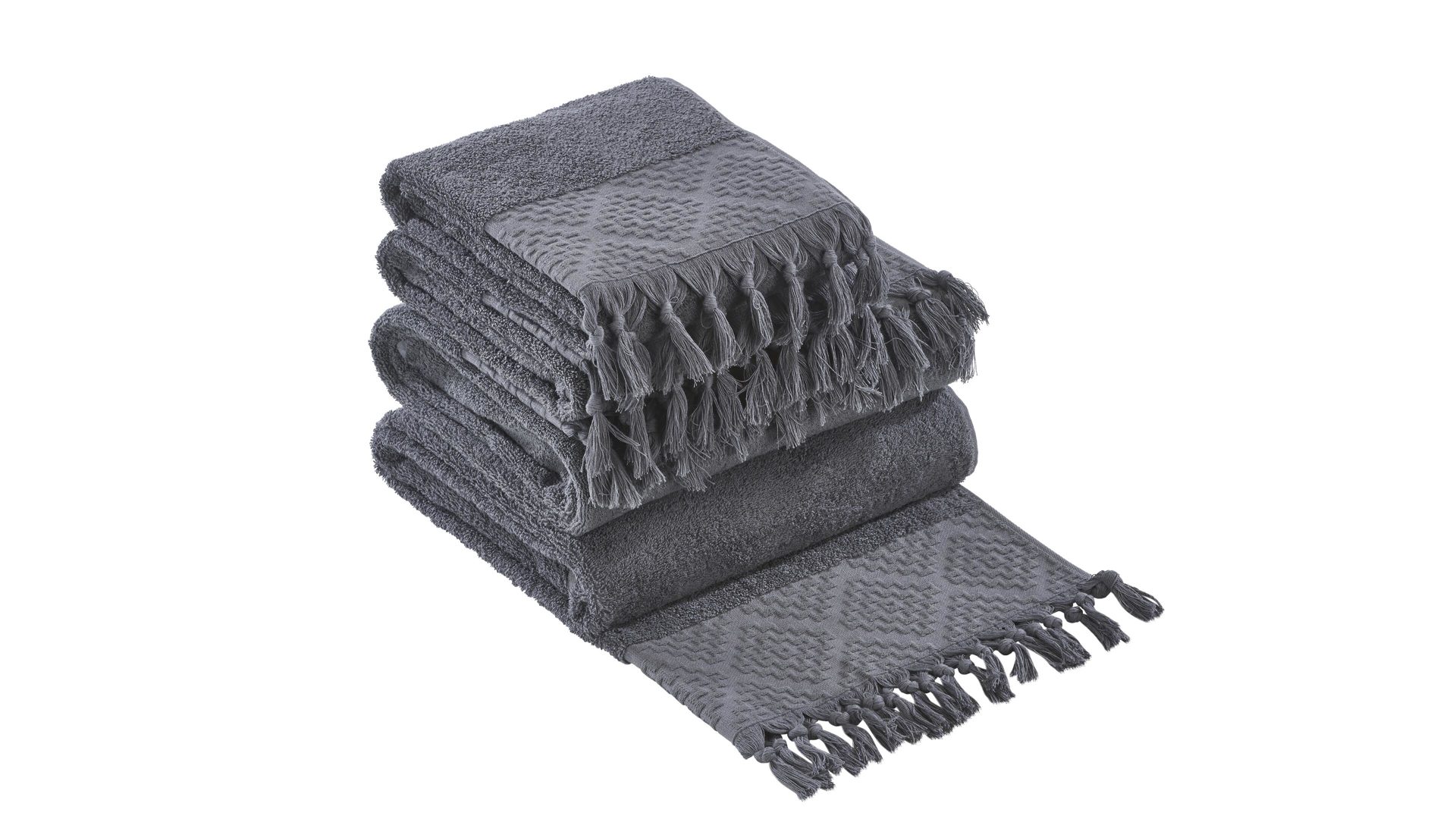 Handtuch-Set Done.® be different aus Stoff in Anthrazit DONE.® Handtuch-Set Provence Boheme anthrazitfarbene Baumwolle  – vierteilig