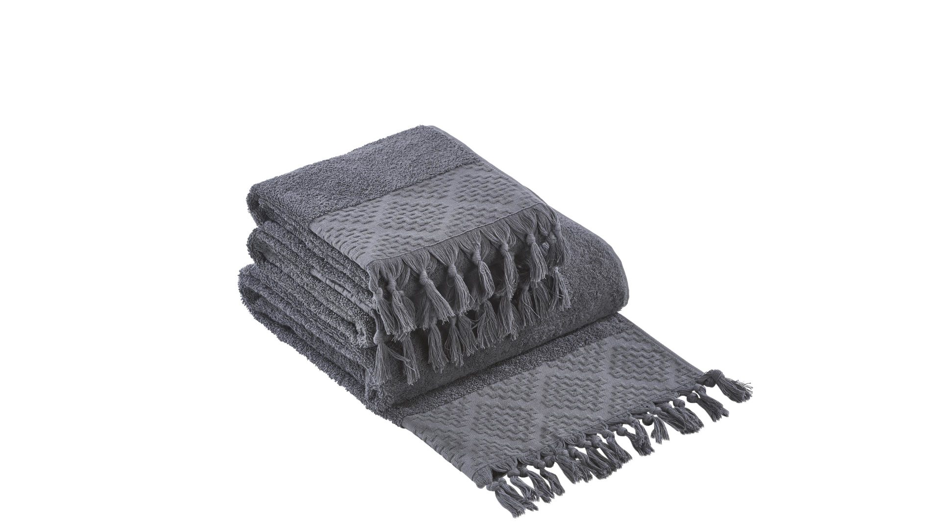 Handtuch-Set Done® be different aus Stoff in Anthrazit DONE® Handtuch-Set Provence Boheme anthrazitfarbene Baumwolle  – dreiteilig