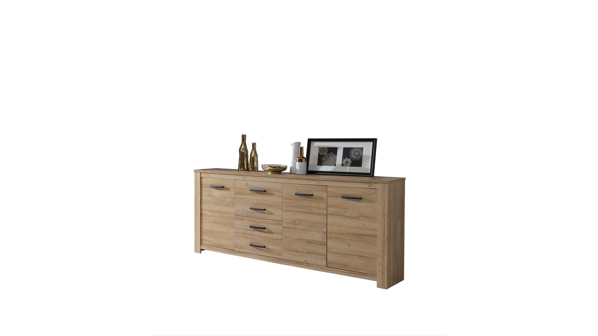 Sideboard Forte® aus Holz in Holzfarben Sideboard alteichefarbene Kunststoffoberflächen – drei Türen, vier Schubladen