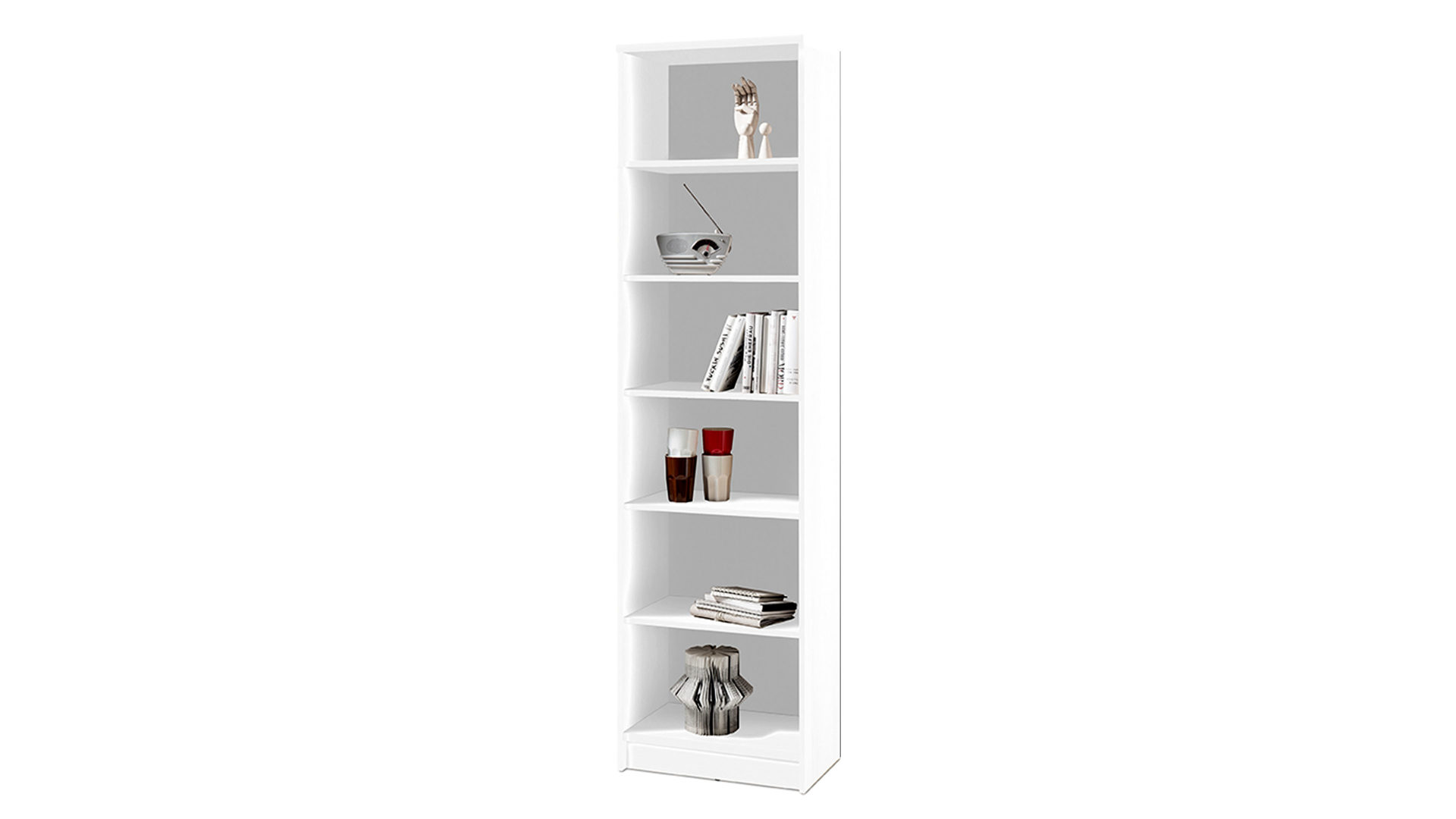 Regal Bega-consult aus Holz in Weiß Bücherregal als Wohnzimmermöbel weiße Kunststoffoberflächen – ca. 54 x 198 cm, fünf Böden