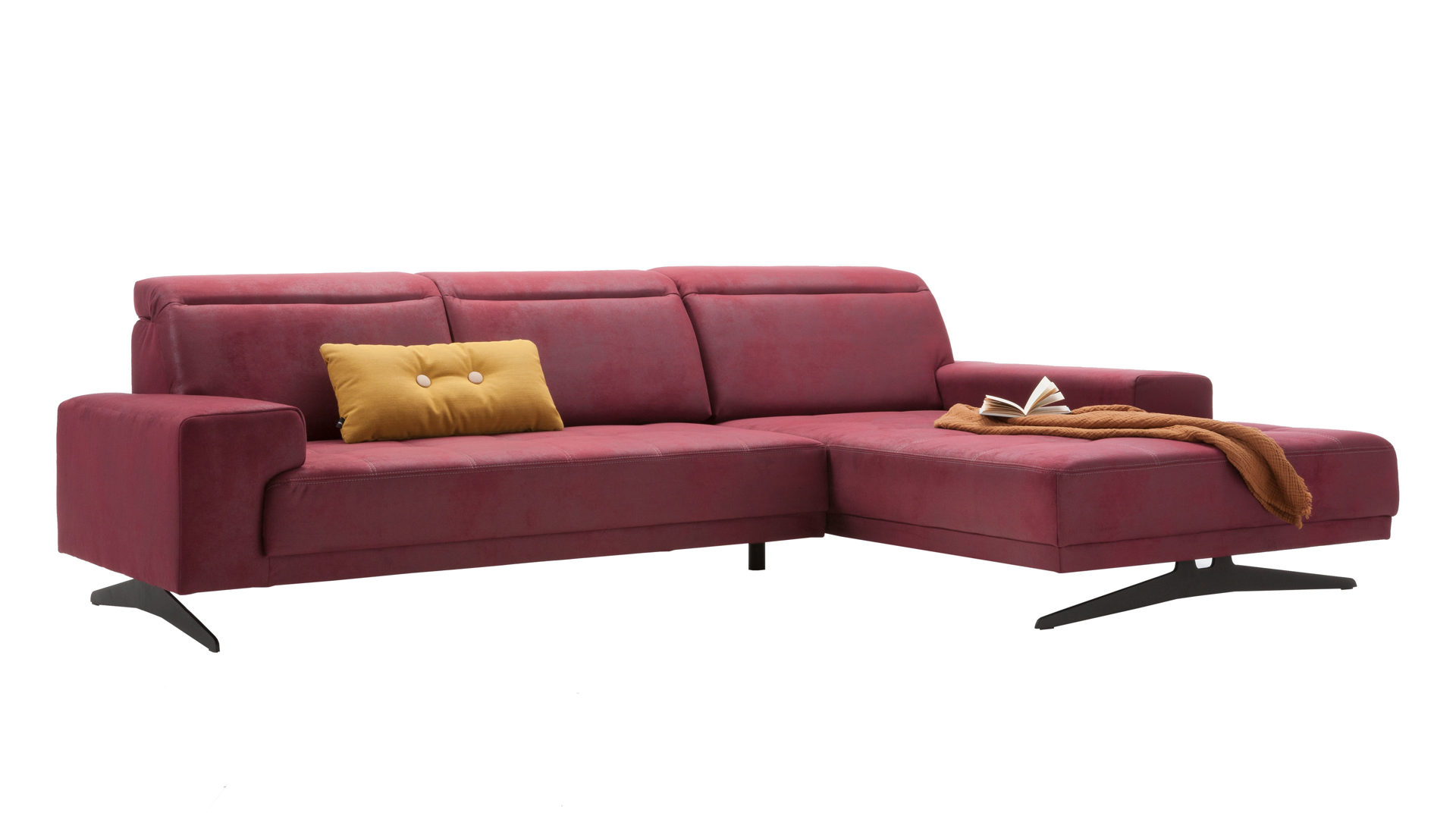 Ecksofa Iwaniccy aus Stoff in Rot Eckkombination bordeauxfarbener Bezug Tarhe 59 – Stellfläche ca. 300 x 201 cm