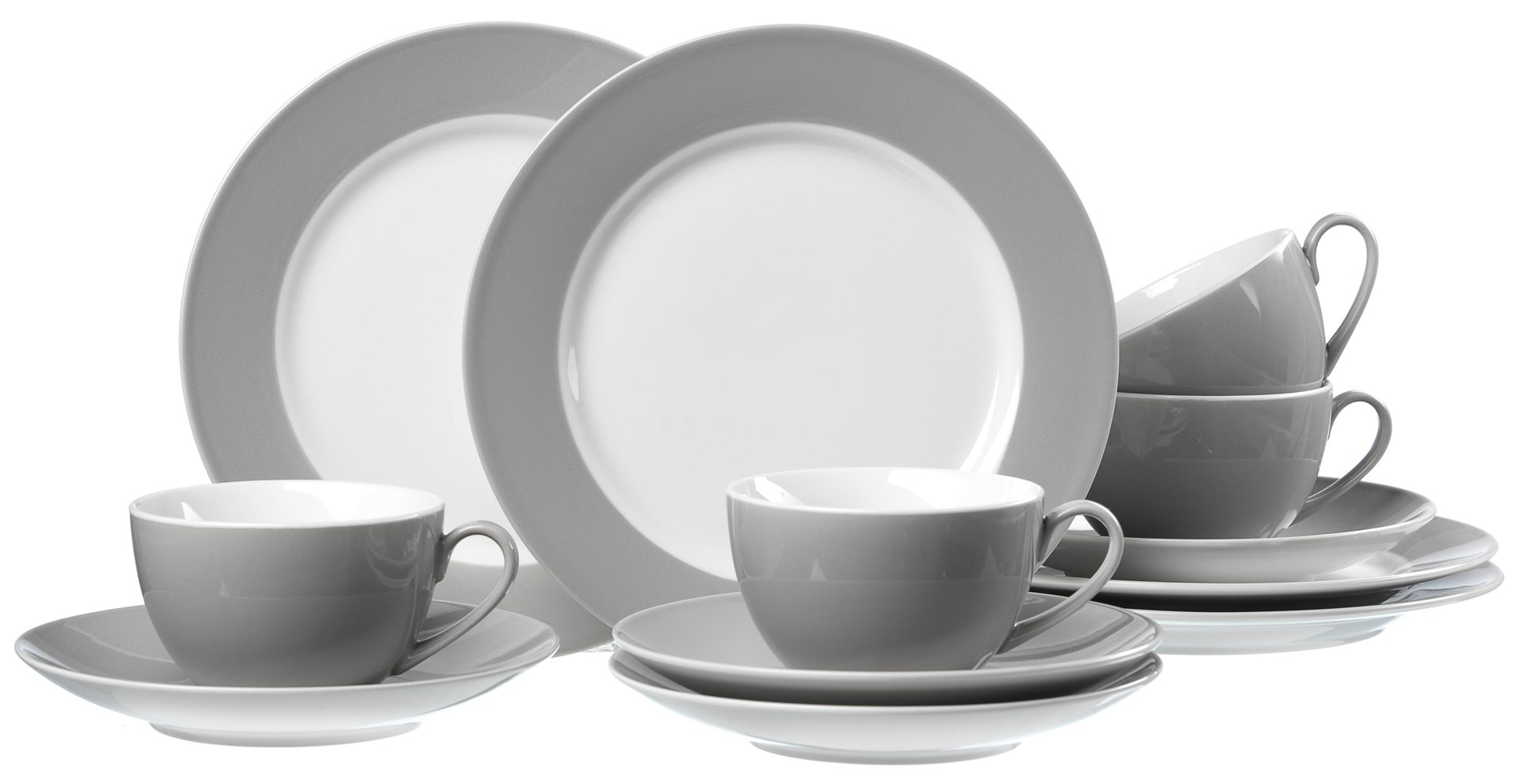 Kaffeeservice Ritzenhoff & breker aus Porzellan in Grau Kaffeeservice Doppio weißes Porzellan mit grauem Rand - 12-teilig, Kaffeegeschirr