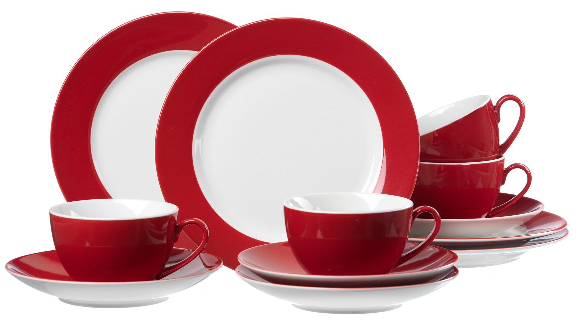 Kaffeeservice Ritzenhoff & breker aus Porzellan in Rot Kaffeeservice Doppio weißes Porzellan mit rotem Rand - 12-teilig, Kaffeegeschirr