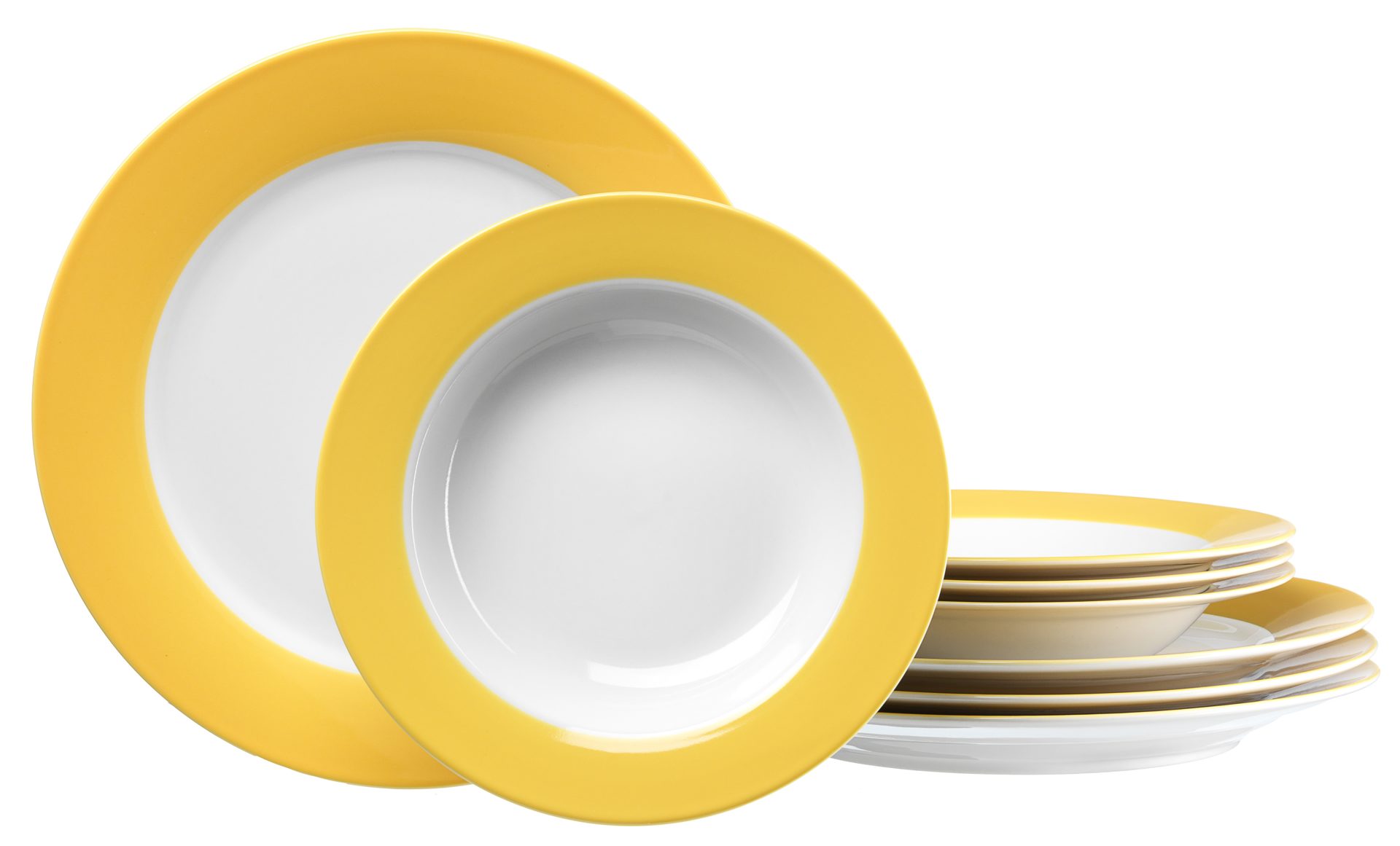 Tafelservice Ritzenhoff & breker aus Porzellan in Gelb Tafelservice Doppio weißes Porzellan mit gelbem Rand - 8-teilig, Tafelgeschirr