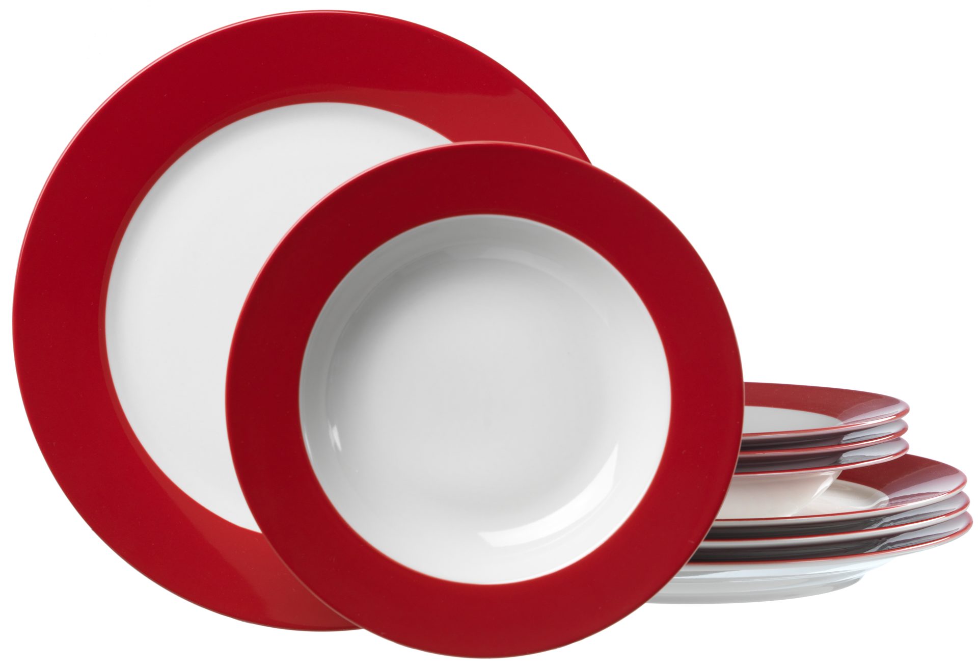 Tafelservice Ritzenhoff & breker aus Porzellan in Rot Tafelservice Doppio weißes Porzellan mit rotem Rand - 8-teilig, Tafelgeschirr