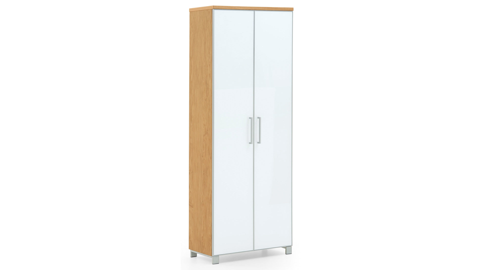 Garderobenschrank Voss möebel aus Glas in Weiß VOSS MÖBEL Garderobenschrank Santina als Dielenmöbel Eiche Bianco & weißes Glas – zwei Türen