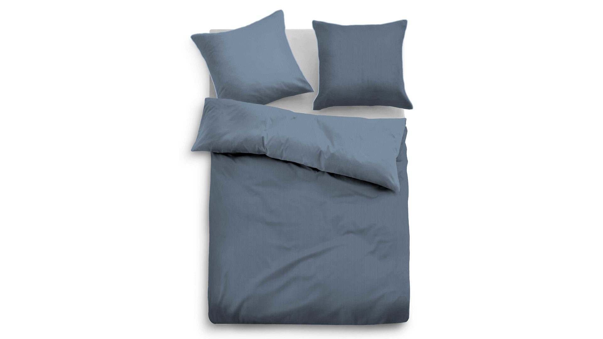 Bettwäsche-Set Biberna aus Stoff in Blau TOM TAILOR Satin-Bettwäsche Zarte Streifen jeansblaues & blaues Uni – ca. 135 x 200 cm