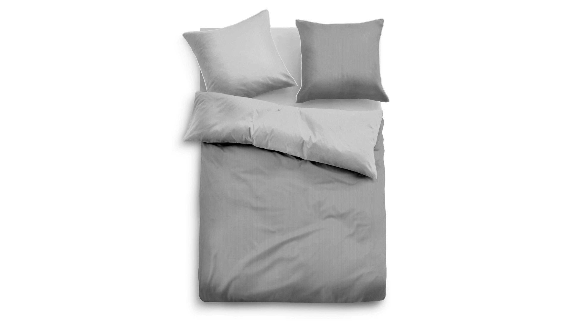 Bettwäsche-Set Biberna aus Stoff in Grau TOM TAILOR Satin-Bettwäsche Zarte Streifen hell- & dunkelgraues Uni – ca. 200 x 200 cm