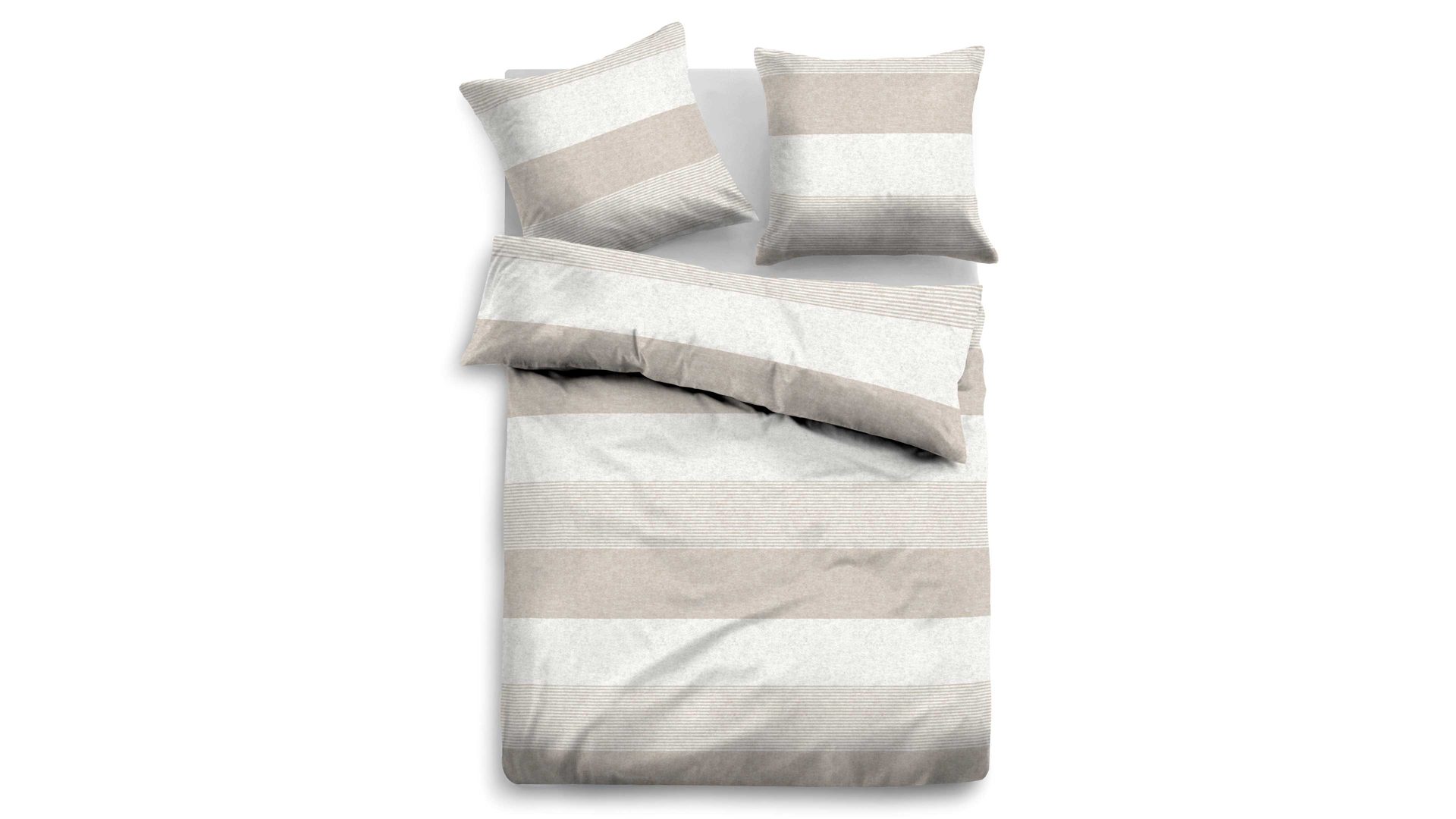 Bettwäsche-Set Biberna aus Stoff in Beige TOM TAILOR Flanell-Bettwäsche Streifen Quer taupe- & naturfarbene Streifen – ca. 155 x 200 cm