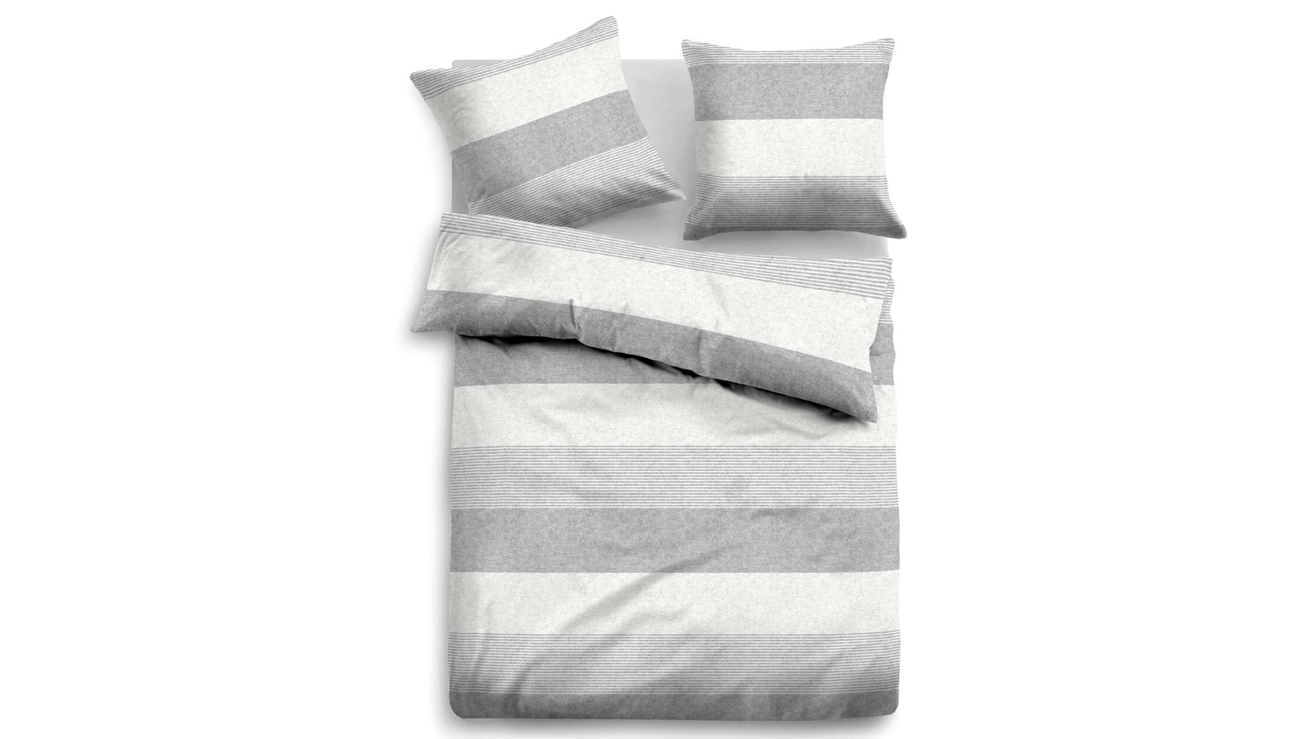 Bettwäsche-Set Biberna aus Stoff in Grau TOM TAILOR Flanell-Bettwäsche Streifen Quer graue Streifen – ca. 155 x 200 cm