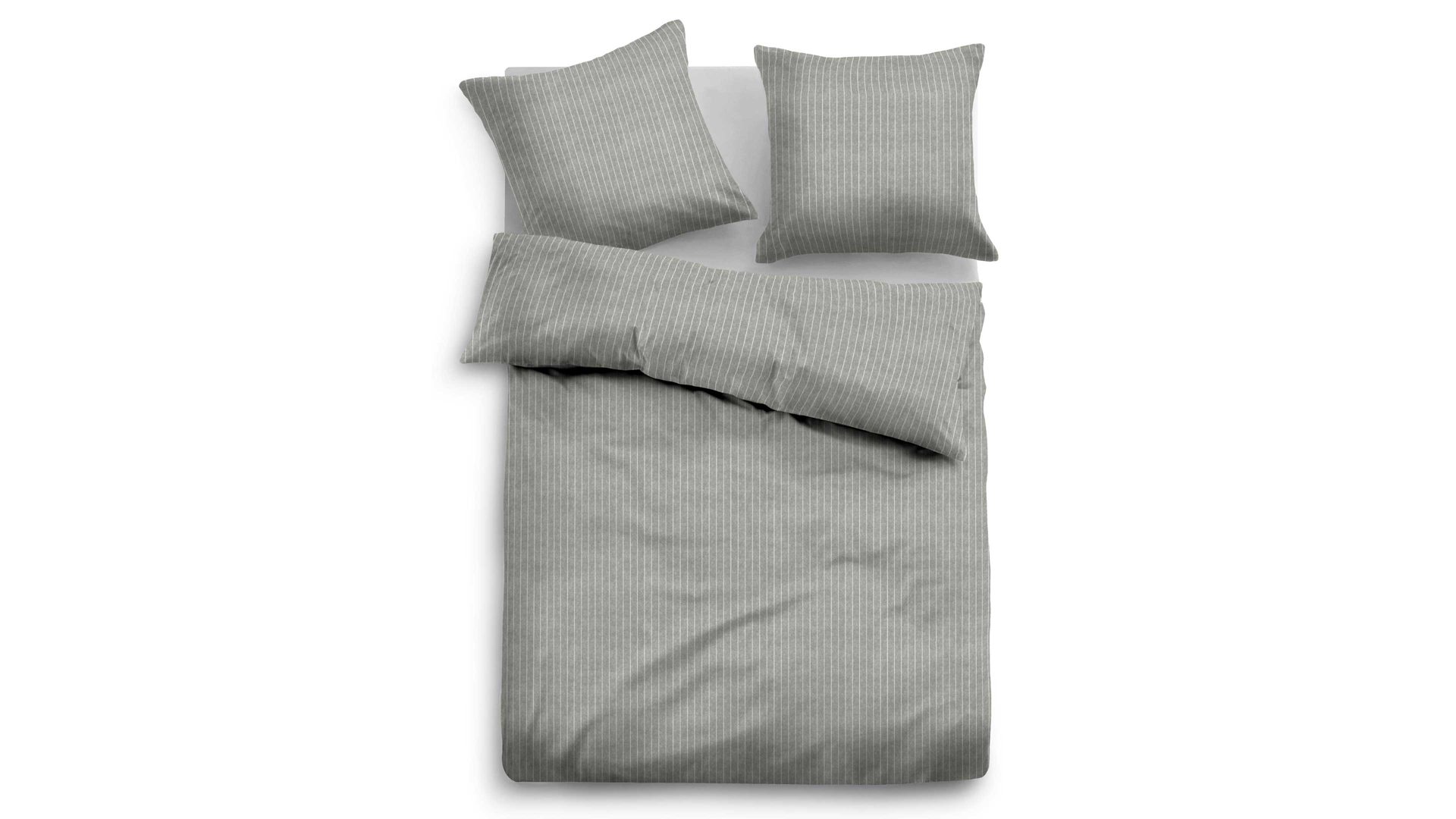 Bettwäsche-Set Biberna aus Stoff in Grau TOM TAILOR Flanell-Bettwäsche Feine Längsstreifen grauer Nadelstreifen – ca. 155 x 220 cm