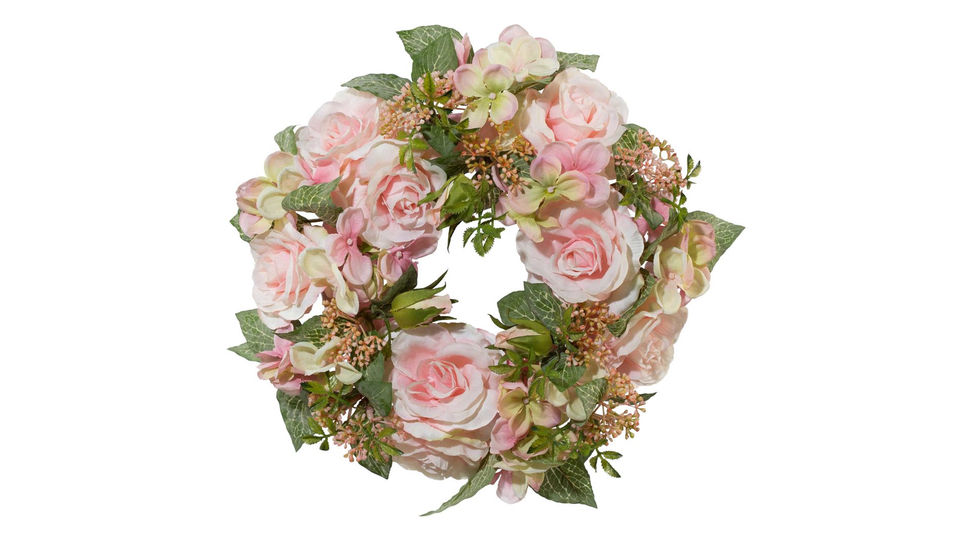 Kranz Gasper gmbh aus Stoff in Pastell Rosenkranz rosafarbene Textilblüten – Durchmesser ca. 33 cm