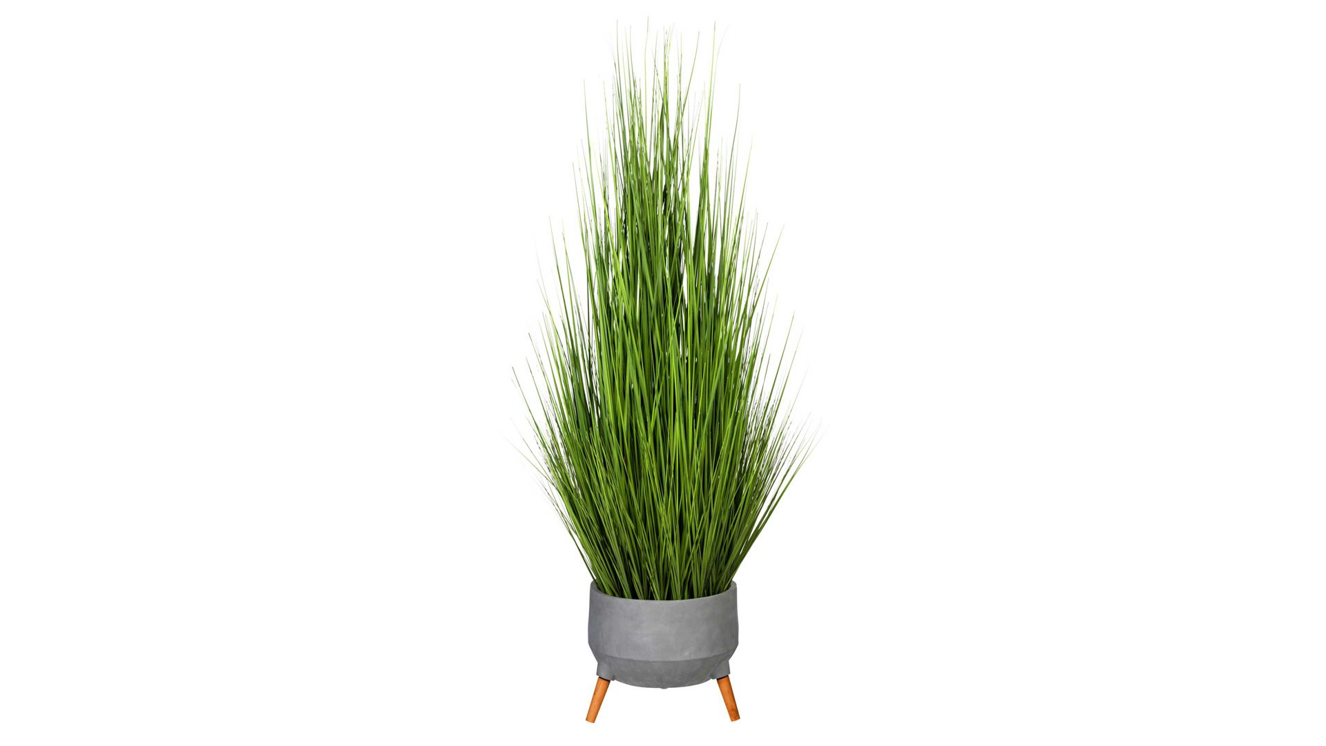 Pflanze Gasper aus Kunststoff in Grün Grasbusch im Topf grüner Kunststoff, graues Fibreclay & Holzfüße – Höhe ca. 150 cm