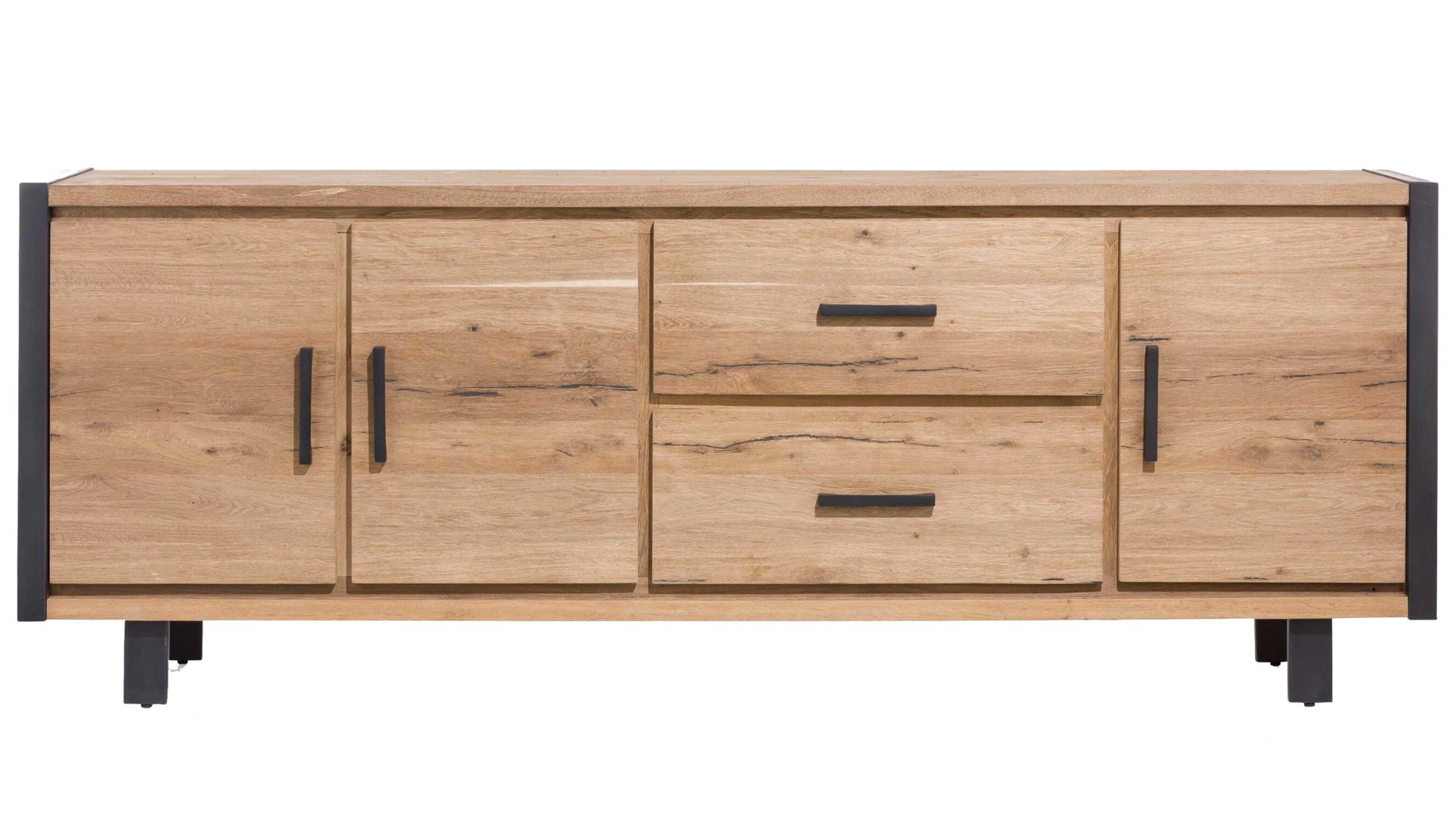 Sideboard WOODS & TRENDS aus Holz in Holzfarben WOODS & TRENDS Sideboard Brooklyn - Kombikommode Railway braunes Eichefurnier – drei Türen, zwei Schubladen