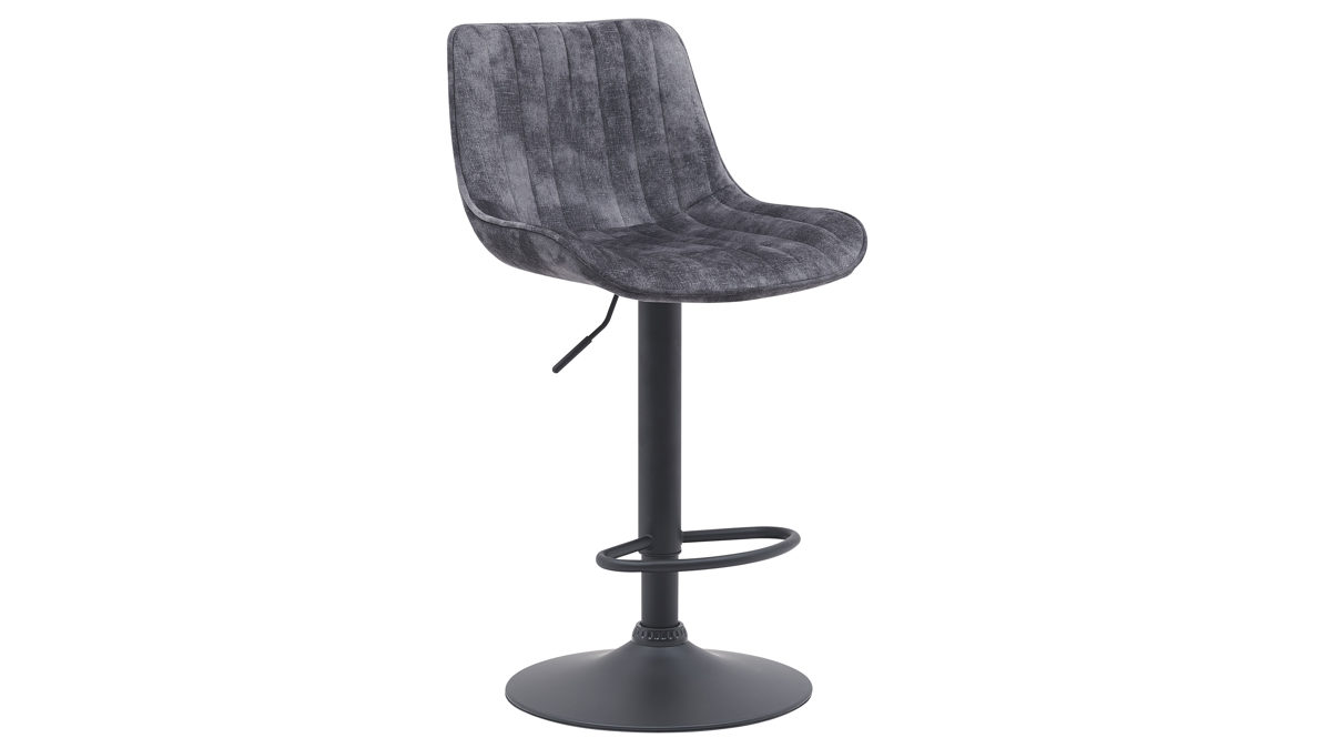 Barhocker Hela aus Stoff in Anthrazit Barhocker Sabine II H Vintage Anthrazit Velvet & schwarzes Metall - drehbar