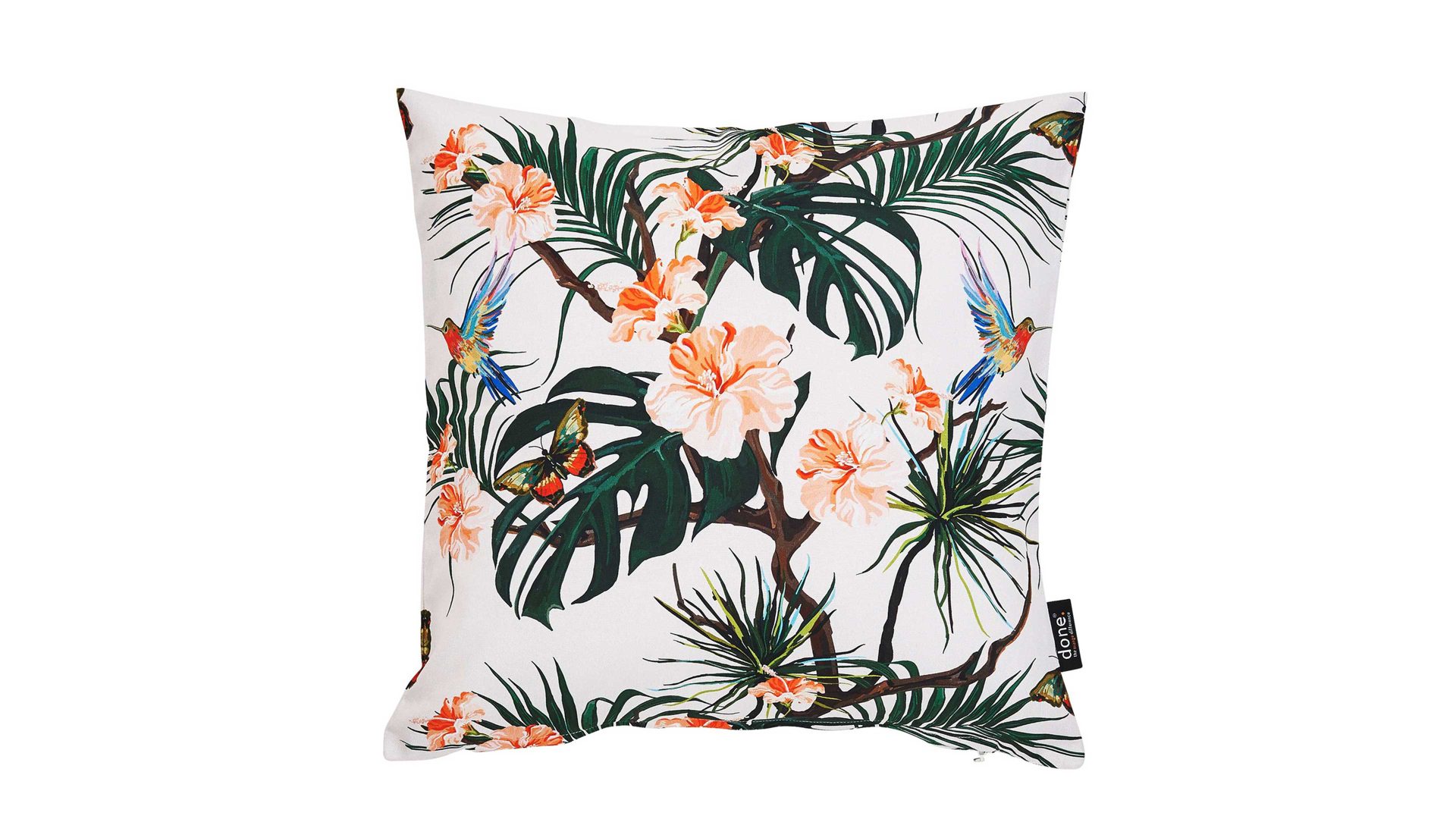 Kissenbezug /-hülle Done.® aus Stoff in Mehrfarbig done.® Kissehülle Cushion Panama Print Dessin Hummingbird – ca. 45 x 45 cm