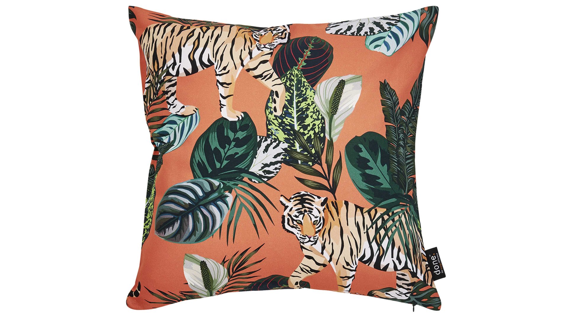 Kissenbezug /-hülle Done.® aus Stoff in Mehrfarbig done.® Kissehülle Cushion Panama Print Dessin Tiger – ca. 65 x 65 cm