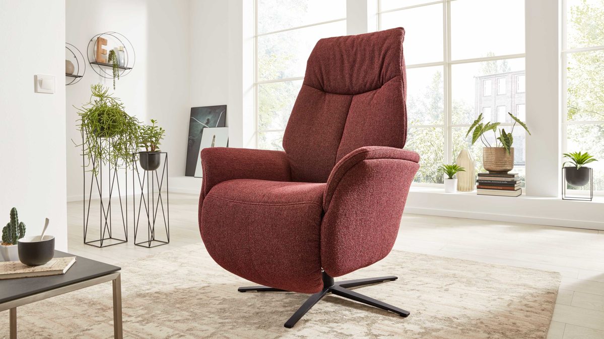 Relaxsessel Interliving aus Stoff in Rot Interliving Sessel Serie 4560 - Easy Swing Sessel chiantifarbener Melangebezug Q2 & anthrazitfarbener Sternfuß