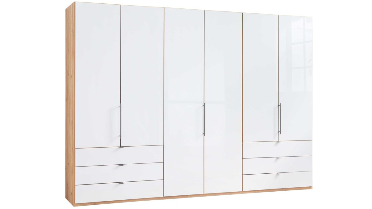 Kleiderschrank Wiemann | oeseder aus Holz in Weiß WIEMANN Schlafzimmerprogramm Loft – Kleiderschrank Bianco Eiche & Weiß – sechs Türen, sechs Schubladen, Breite ca. 300 cm