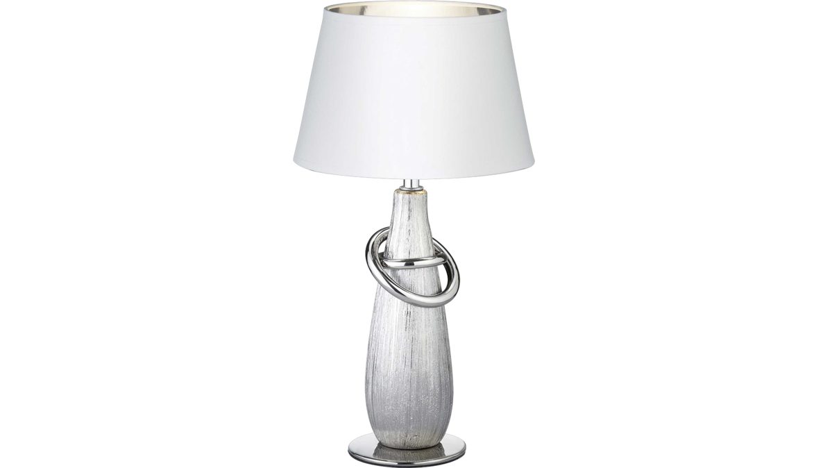 Tischleuchte Reality leuchten aus Stoff in Metallfarben RL Tischleuchte Thebes für Ihre Wohnaccessoires silberfarbene Keramik – Höhe ca. 38 cm