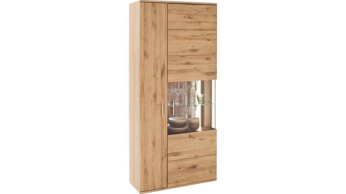 Vitrine Mca furniture aus Holz in Holzfarben Wohnprogramm Santori - Kombivitrine Eiche & Asteiche – zwei Türen