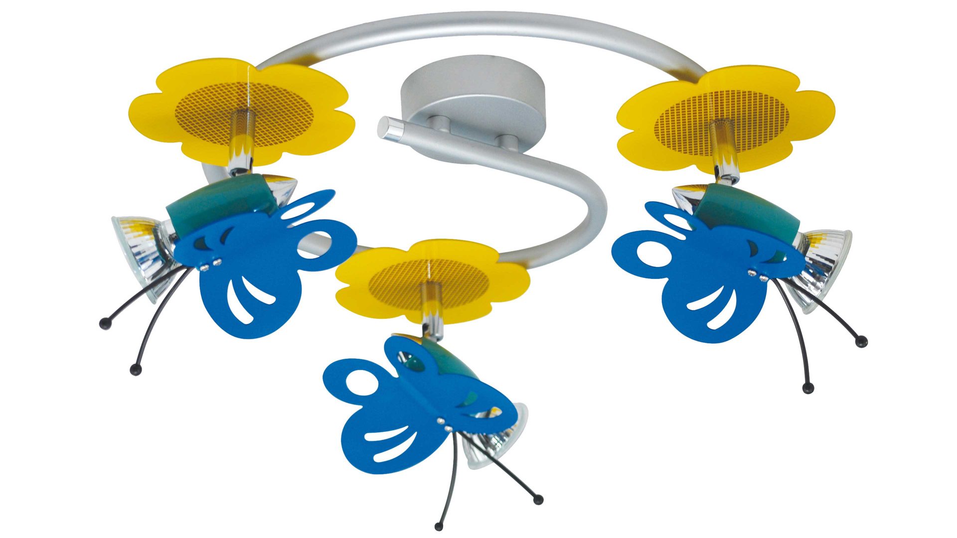 Kinderleuchte Näve aus Metall in Mehrfarbig näve Kinderzimmer-Deckenleuchte Schmetterling gelb & blau lackiertes Metall - drei Spots