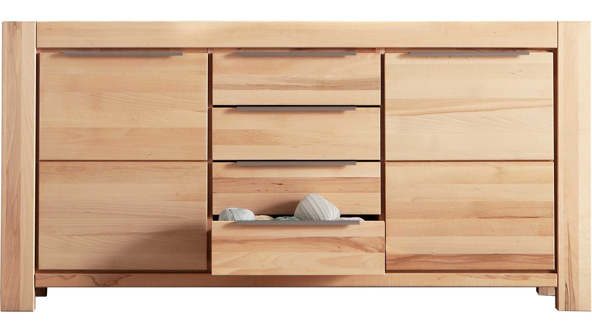 Sideboard Elfo-möbel aus Holz in Holzfarben Sideboard Nena bzw. Kommode im attraktiven Landhausstil Kernbuche - zwei Türen, vier Schubladen