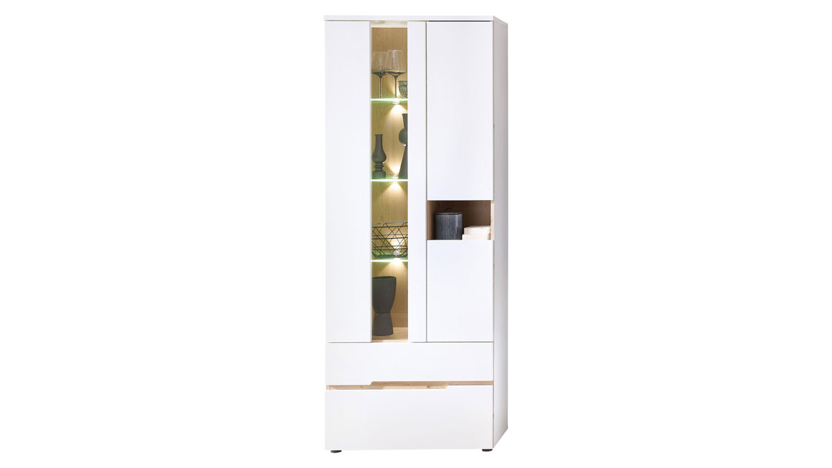 Vitrine Innostyle aus Holz in Weiß Wohnzimmer Serie Memphis - Vitrine Weiß & Artisan Eiche - ca. 75 x 197 cm