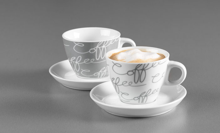 Cappuccinotasse Ritzenhoff & breker aus Porzellan in Grau Cappuccinotassen Cornello Grey Porzellan in Weiß- & Grautönen - zweiteilig, ca. 180 ml Fassungsvermögen