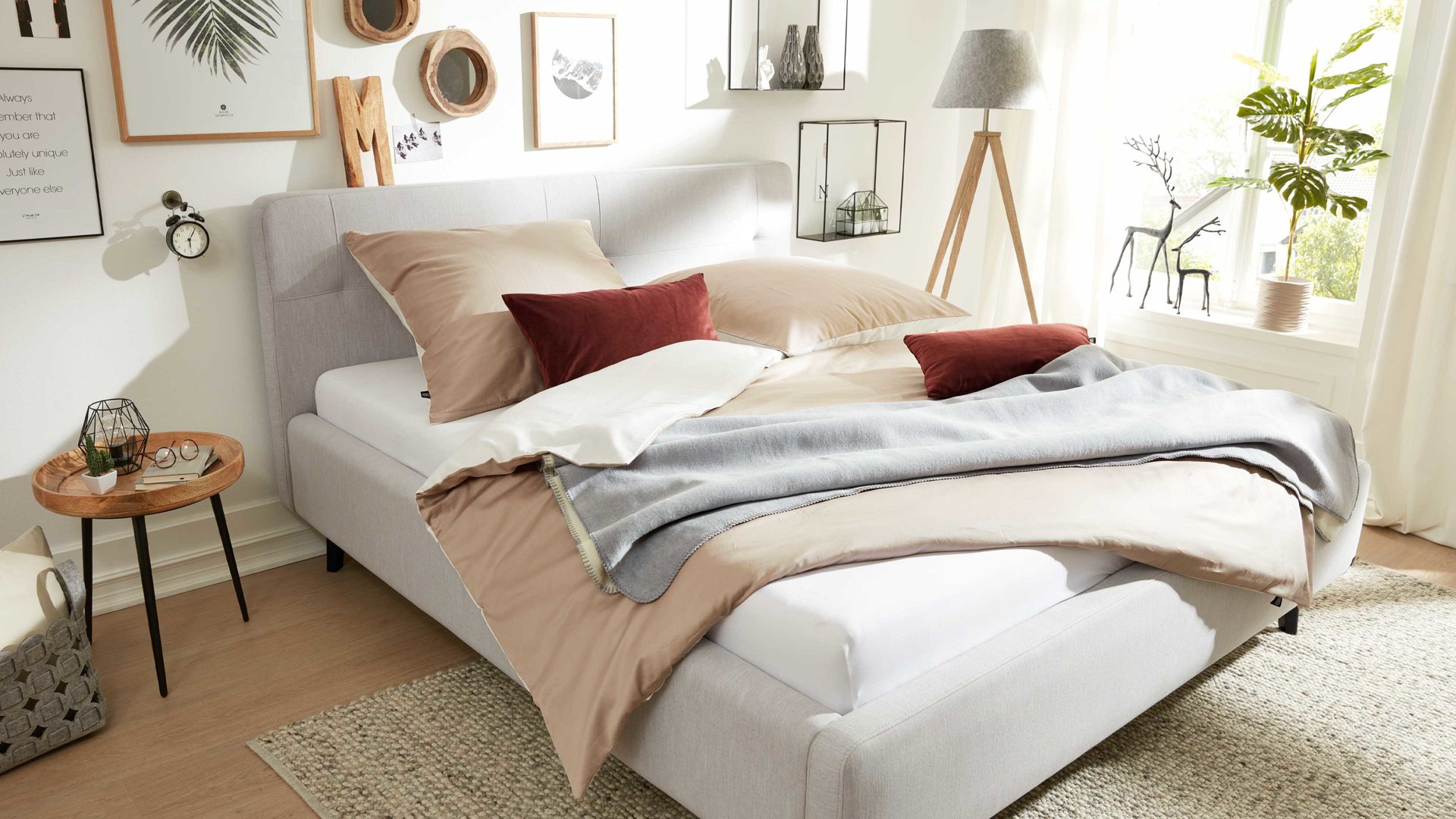 Bettwäsche-Set Interliving aus Naturfaser in Beige Interliving Bettwäsche Serie 9101 Taupe & Weiß - zweiteilig, ca. 155 x 220 cm