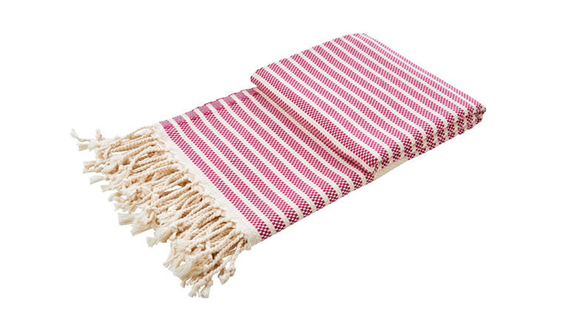 Wohndecke Interliving BEST BUDDYS! aus Naturfaser in Pink done.® Wohndecke Lounge Stripes Plus Pink & Weiß – ca. 100 x 180 cm