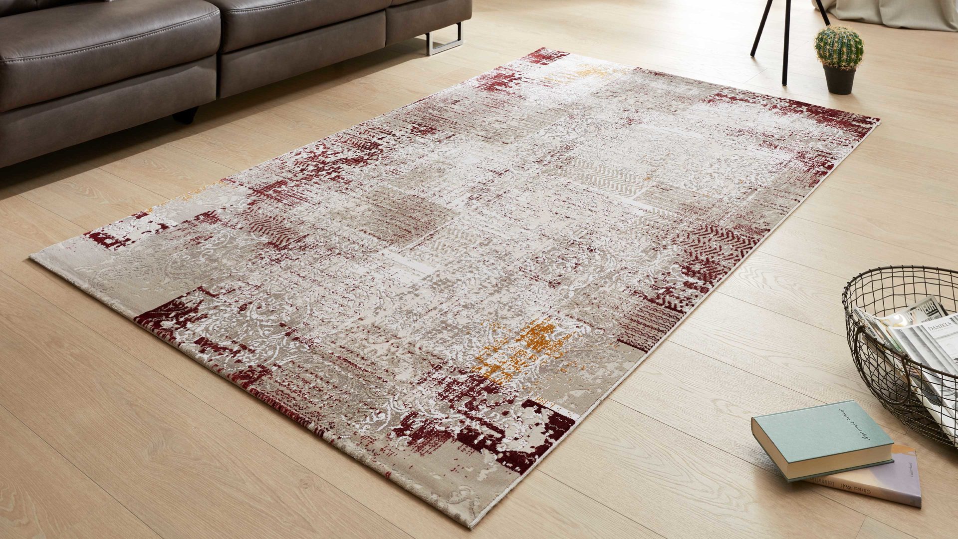Webteppich Interliving aus Kunstfaser in Rot Interliving Teppich Serie L-8540 Rot & Beige – ca. 140 x 200 cm