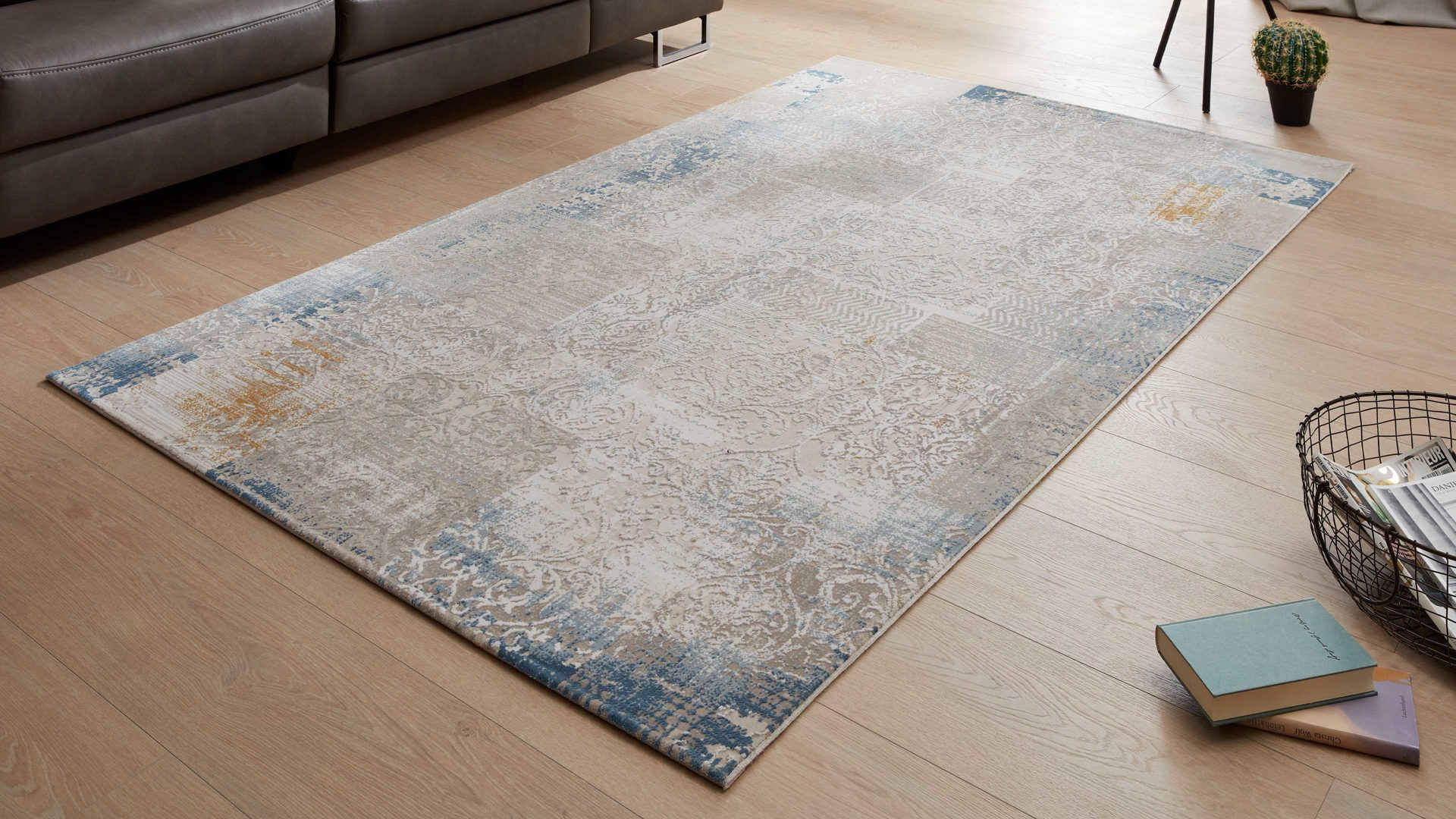 Webteppich Interliving aus Kunstfaser in Blau Interliving Teppich Serie L-8540 Blau & Beige – ca. 200 x 290 cm
