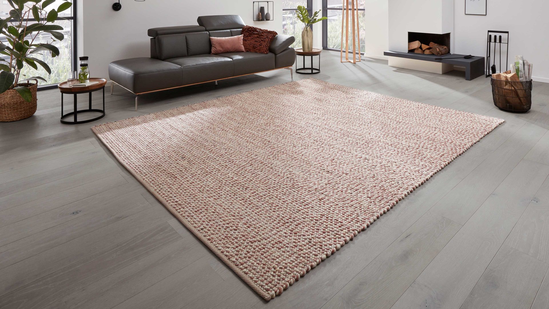 Handwebteppich Interliving aus Naturfaser in Pastell Interliving Teppich Serie B-8001 Rosè – ca. 250 x 290 cm