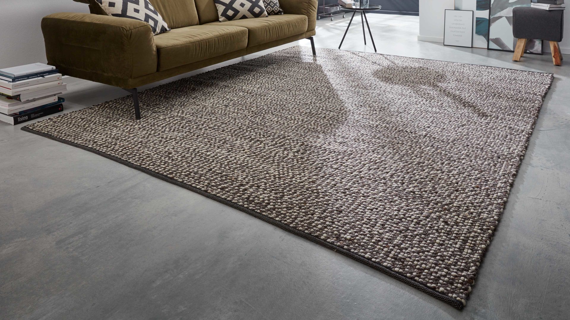 Handwebteppich Interliving aus Naturfaser in Braun Interliving Teppich Serie B-8001 perlfarbene Schurwolle – ca. 65 x 130 cm