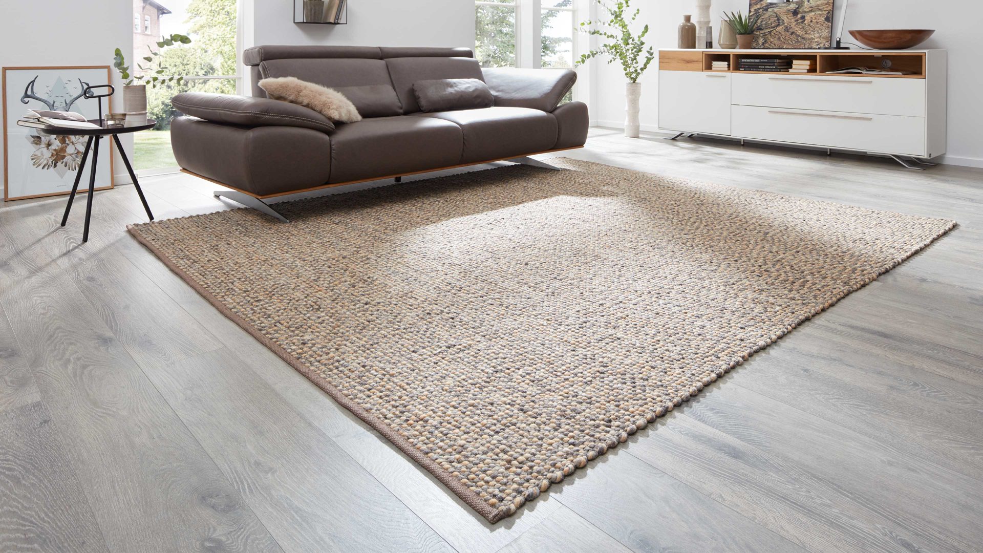 Handwebteppich Interliving aus Naturfaser in Hellbraun Interliving Teppich Serie B-8001 saharafarbene Schurwolle – ca. 170 x 240 cm