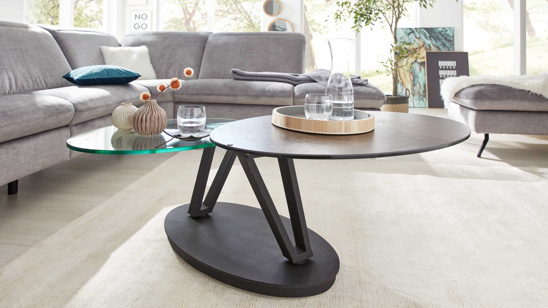 Couchtisch Interliving aus Keramik in Dunkelbraun Interliving Couchtisch Serie 6207 - CT638SD rostbraune Keramik & schwarzer Stahl - ca. 95 x 60 cm